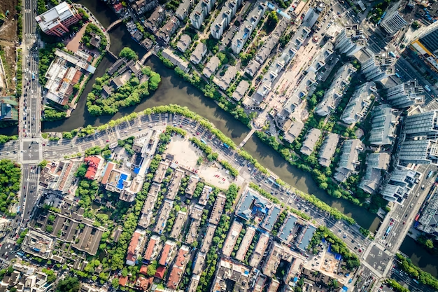 Budget-friendly housing community in Dubai aerial view.